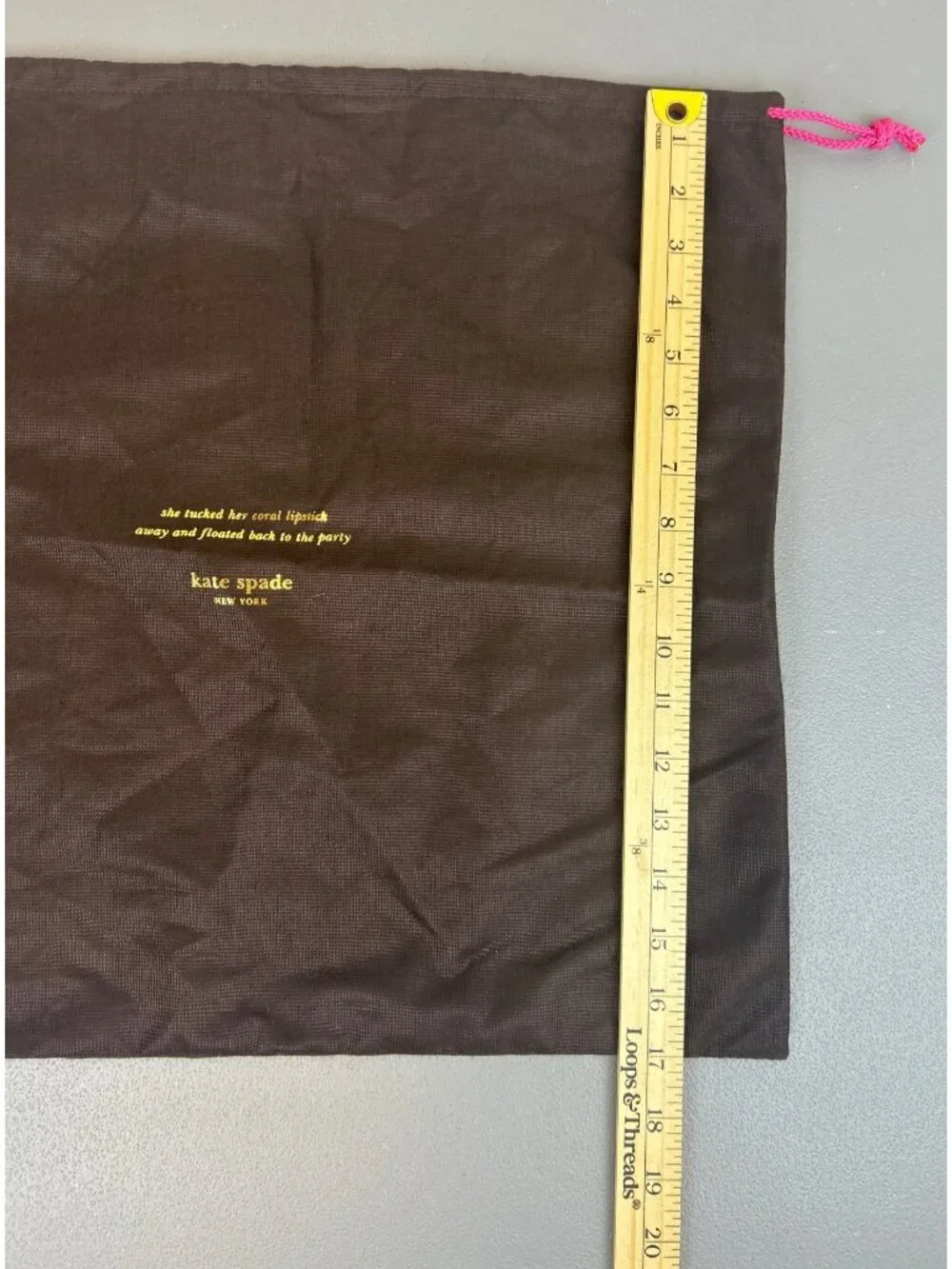 Kate Spade New York Purse Dust Bag Brown Drawstring Pink Cord 17x19 Large